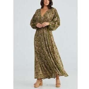Talisman Australia Pharoah Maxi Dress Eden Olive Green Tan Size Medium NWT Lace